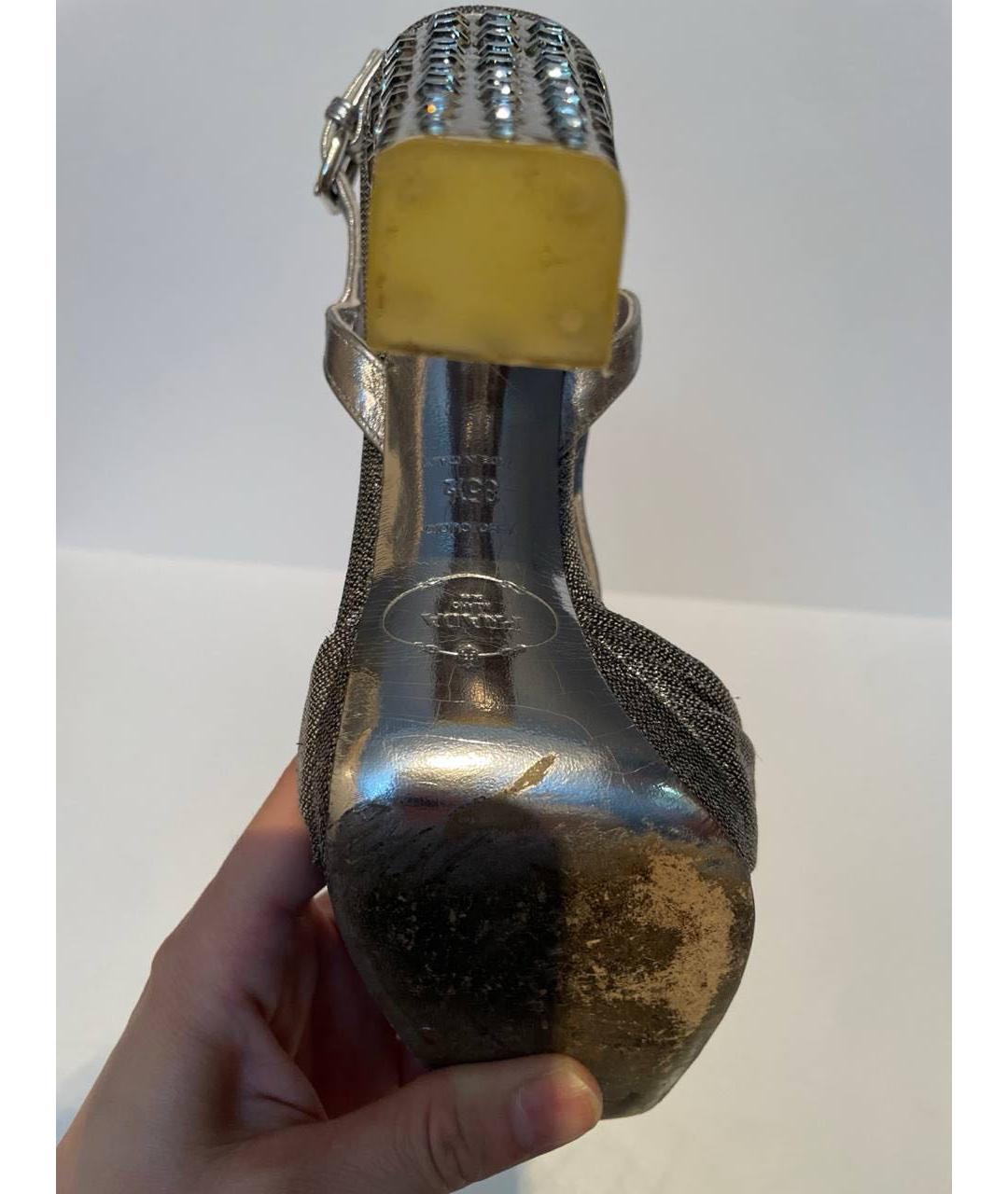 PRADA Серебряные кожаные босоножки, фото 5