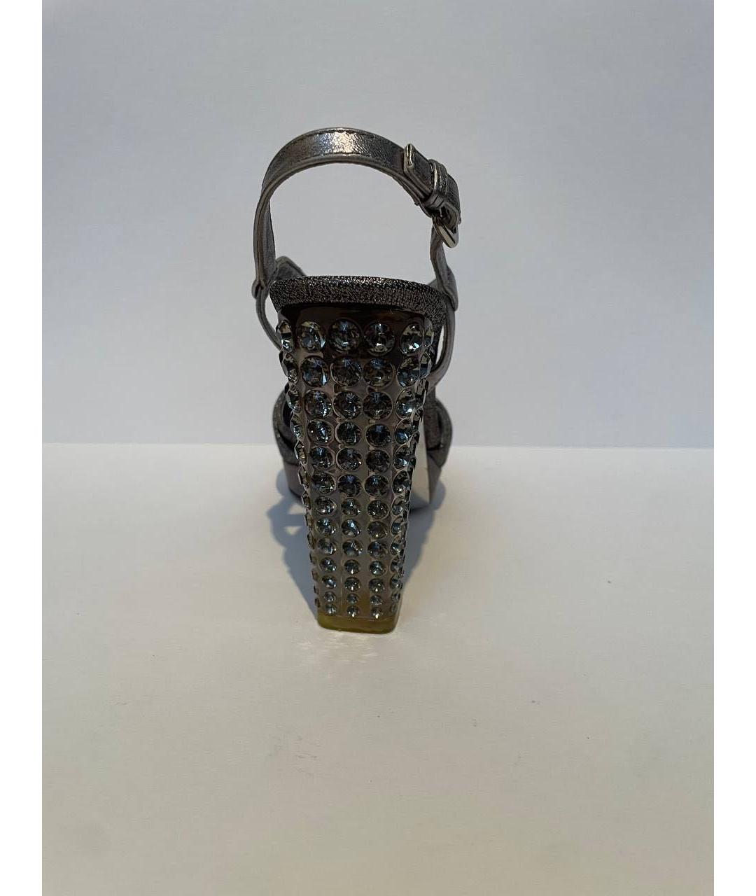 PRADA Серебряные кожаные босоножки, фото 4