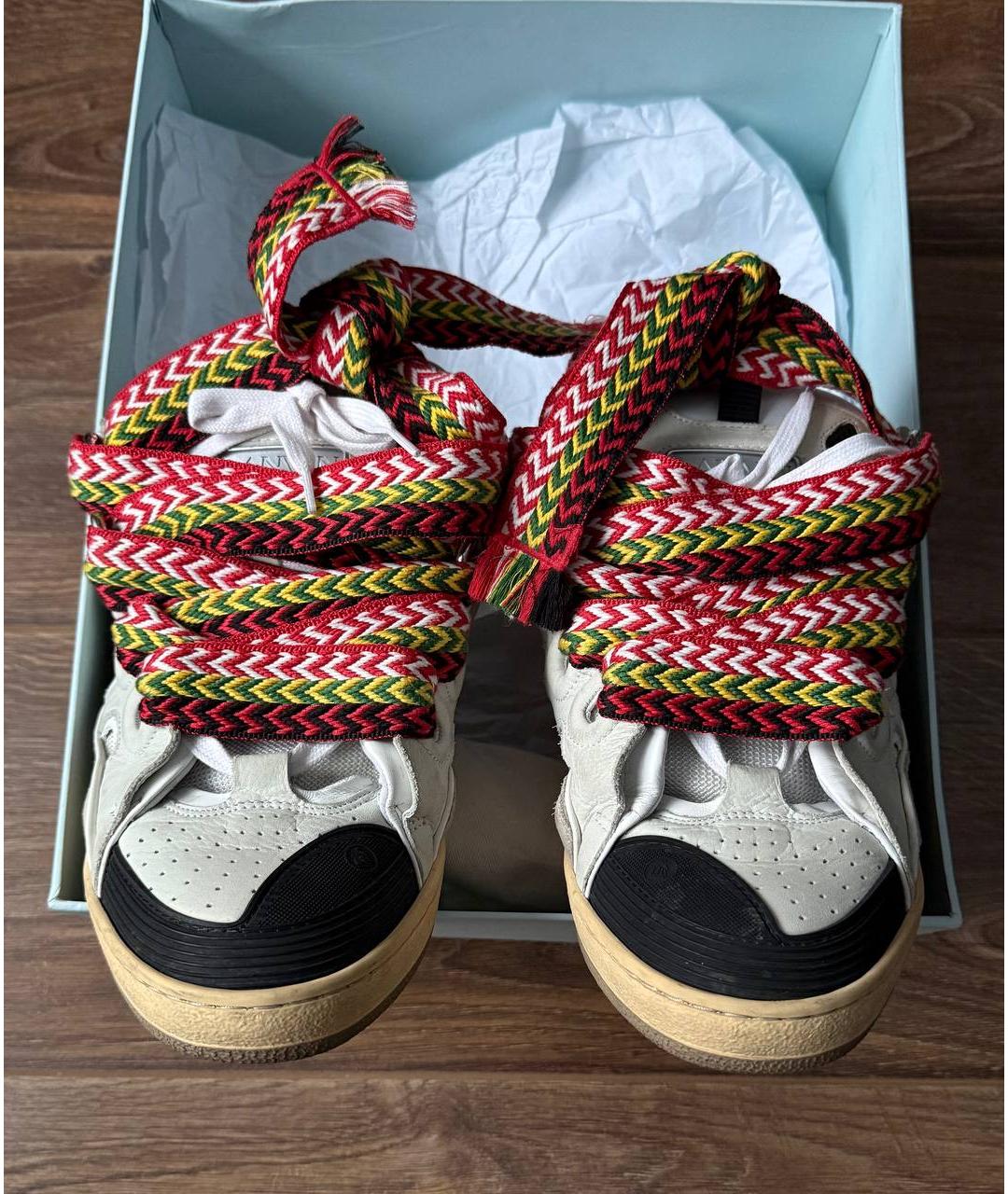 LANVIN Бежевые кожаные низкие кроссовки / кеды, фото 2