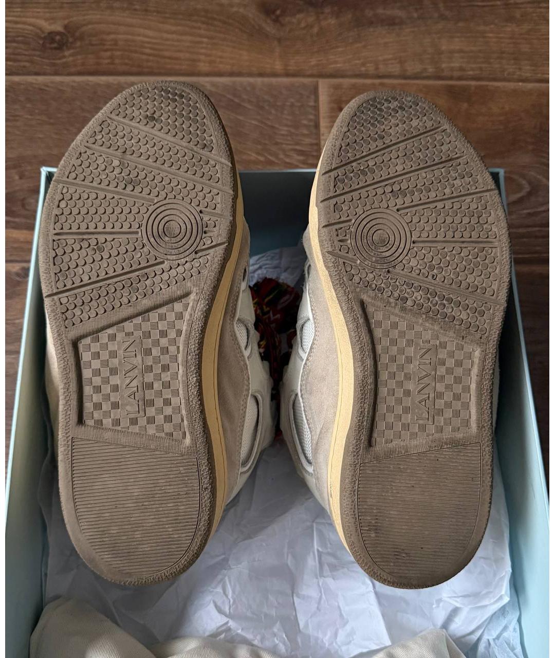LANVIN Бежевые кожаные низкие кроссовки / кеды, фото 5