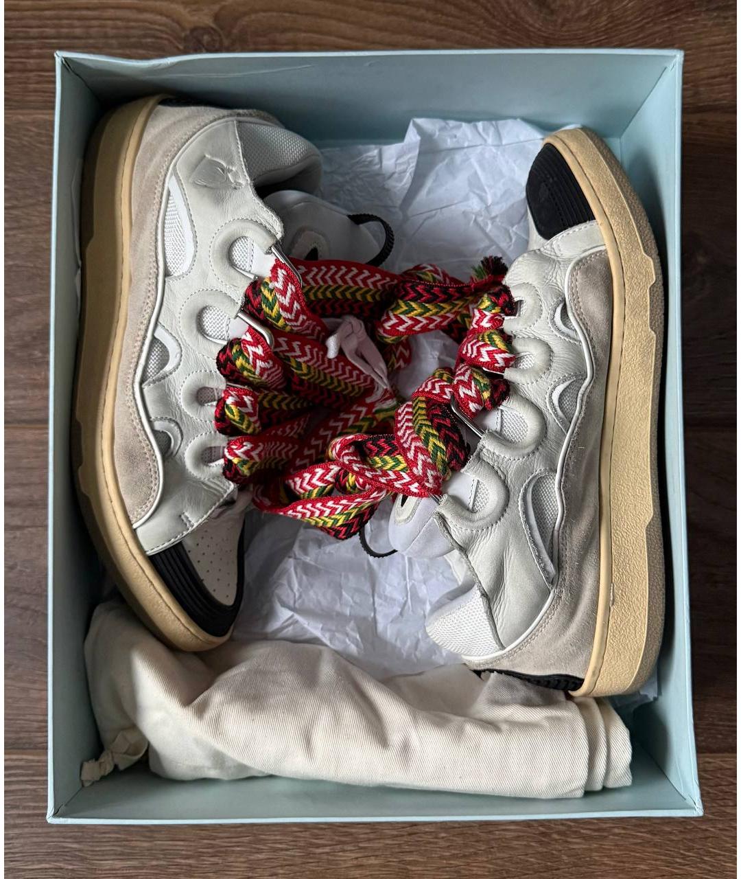 LANVIN Бежевые кожаные низкие кроссовки / кеды, фото 3