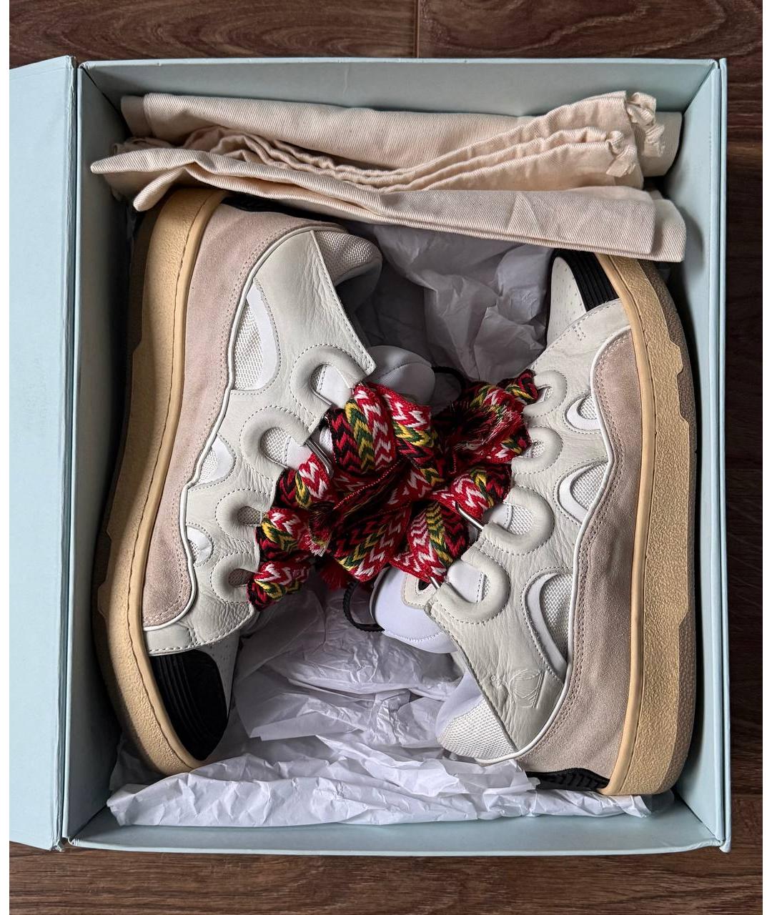 LANVIN Бежевые кожаные низкие кроссовки / кеды, фото 3