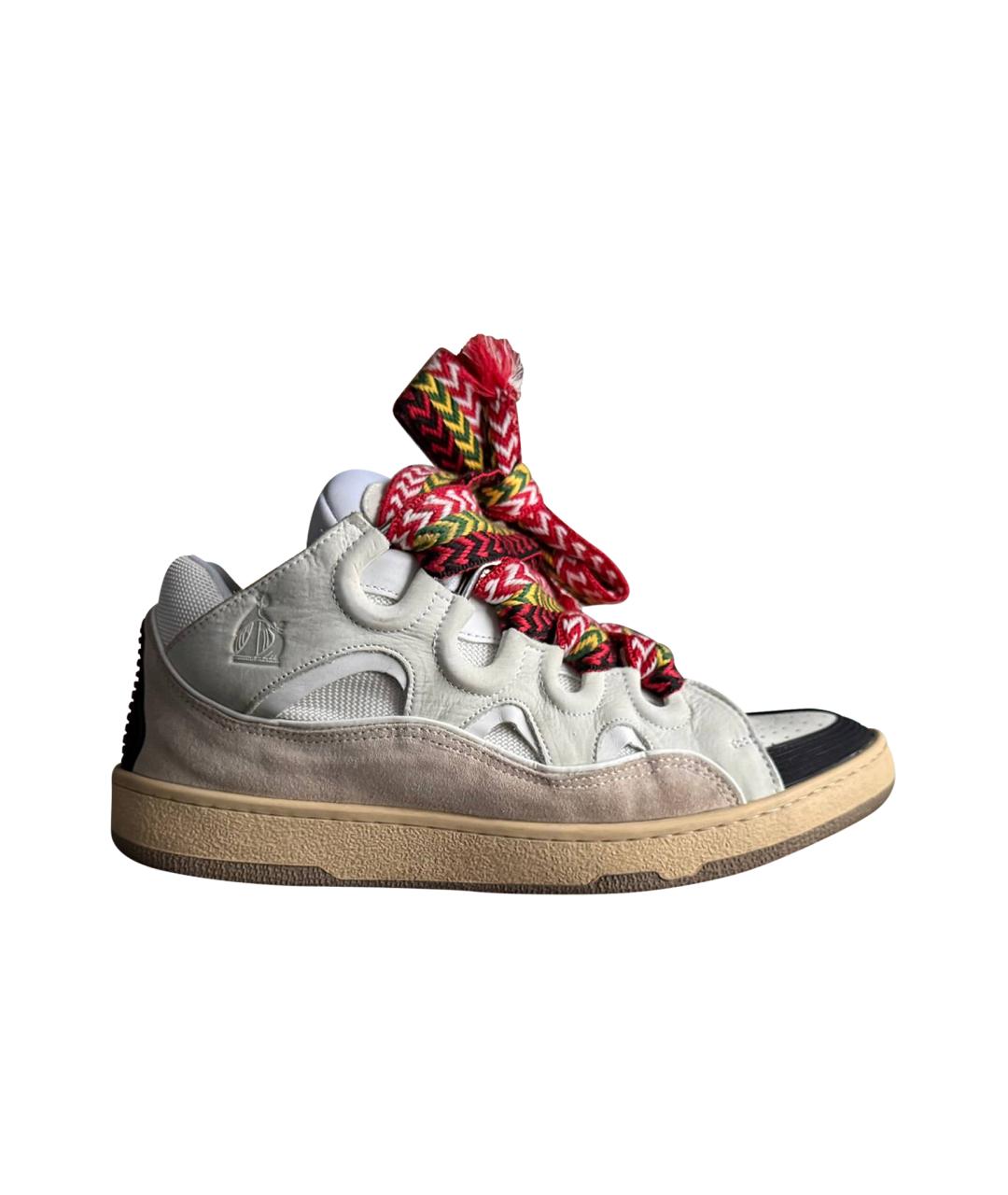 LANVIN Бежевые кожаные низкие кроссовки / кеды, фото 1