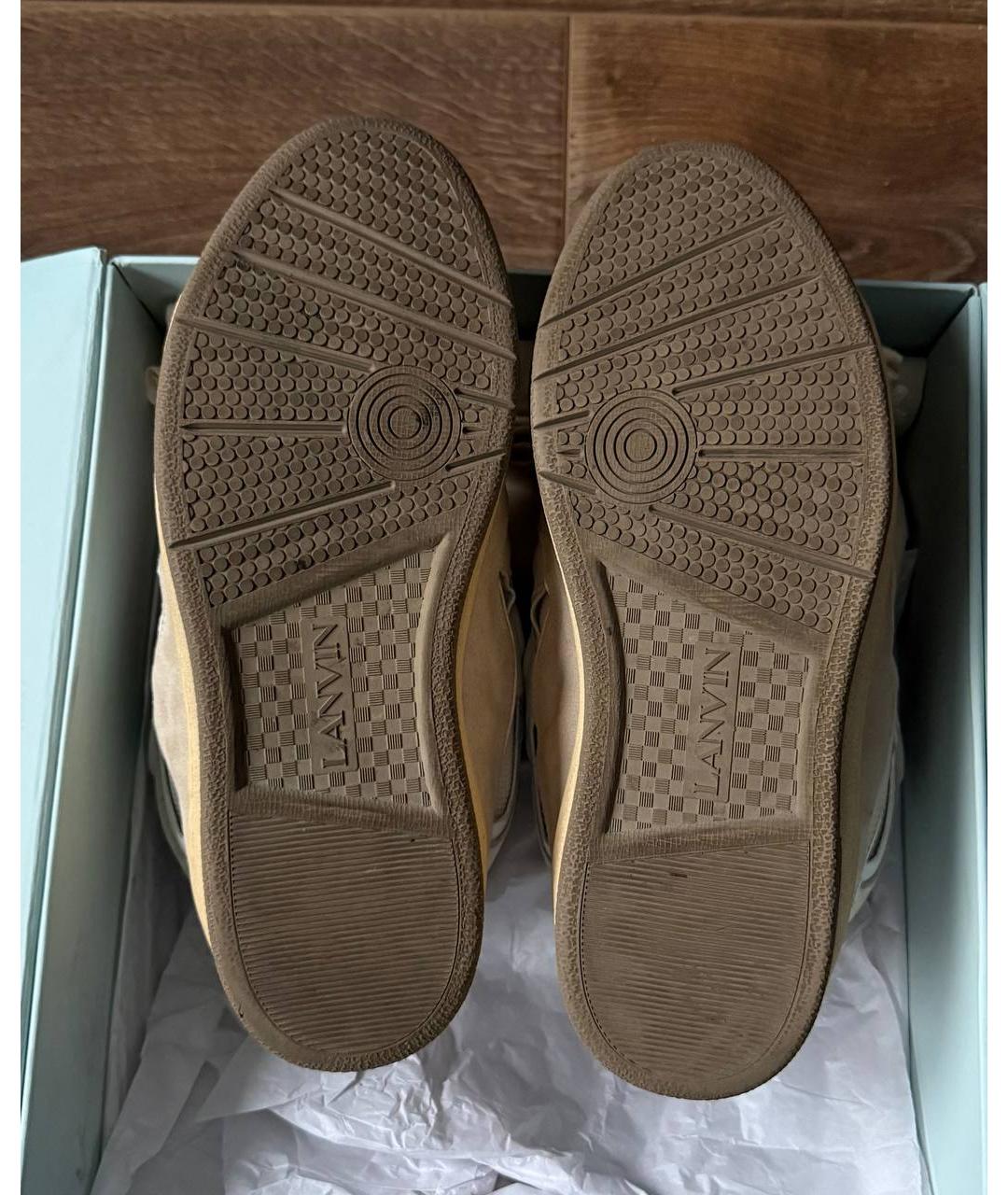 LANVIN Бежевые кожаные низкие кроссовки / кеды, фото 5