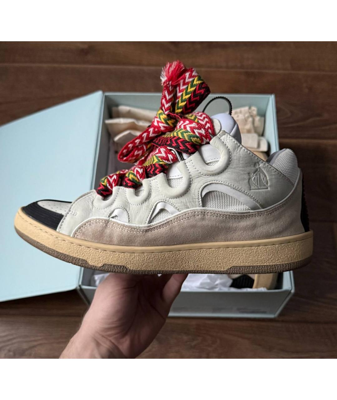 LANVIN Бежевые кожаные низкие кроссовки / кеды, фото 9