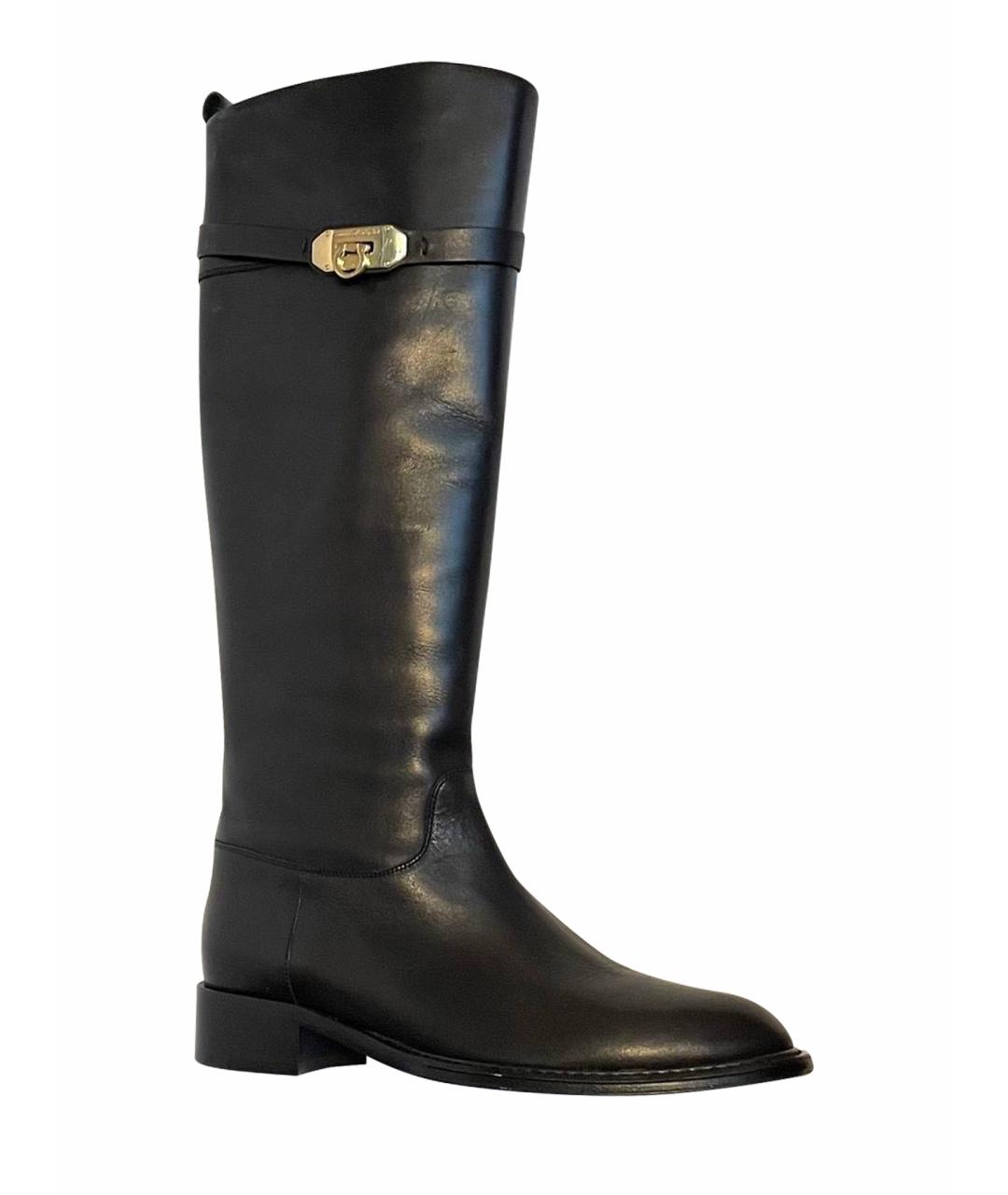 FERRAGAMO Черные кожаные сапоги, фото 1
