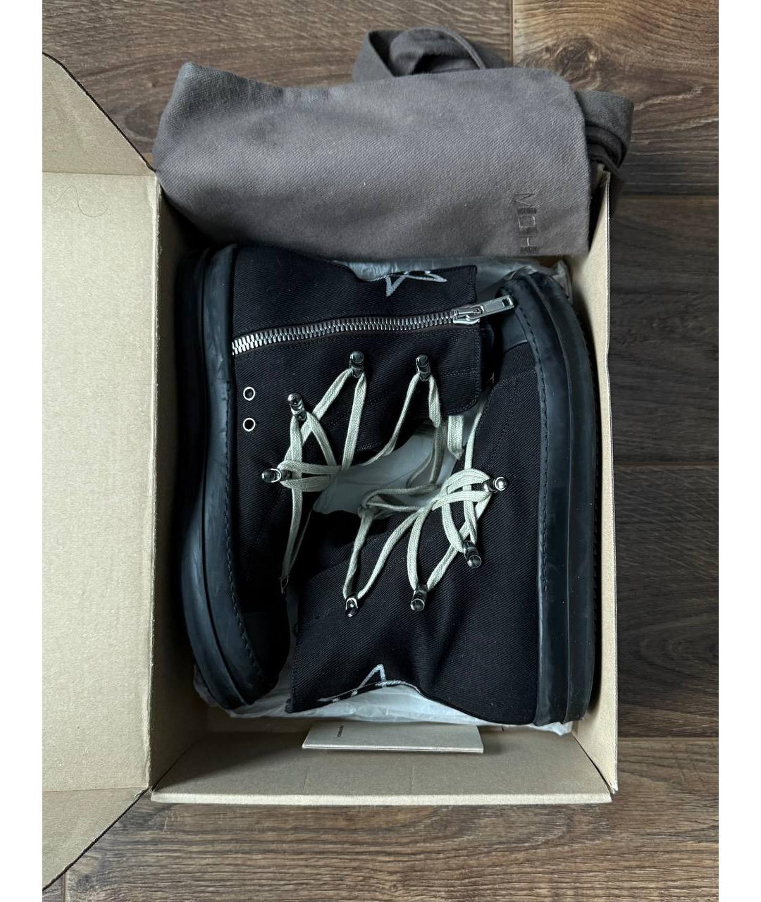 RICK OWENS DRKSHDW Черные текстильные высокие кроссовки / кеды, фото 3