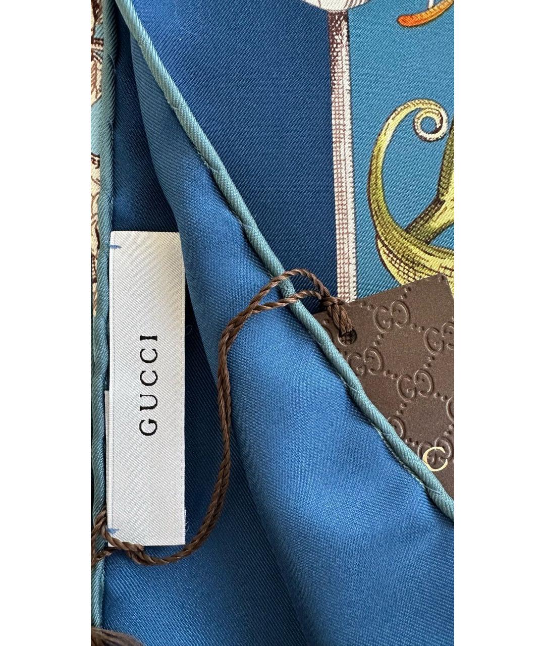 GUCCI Синий шелковый платок, фото 5