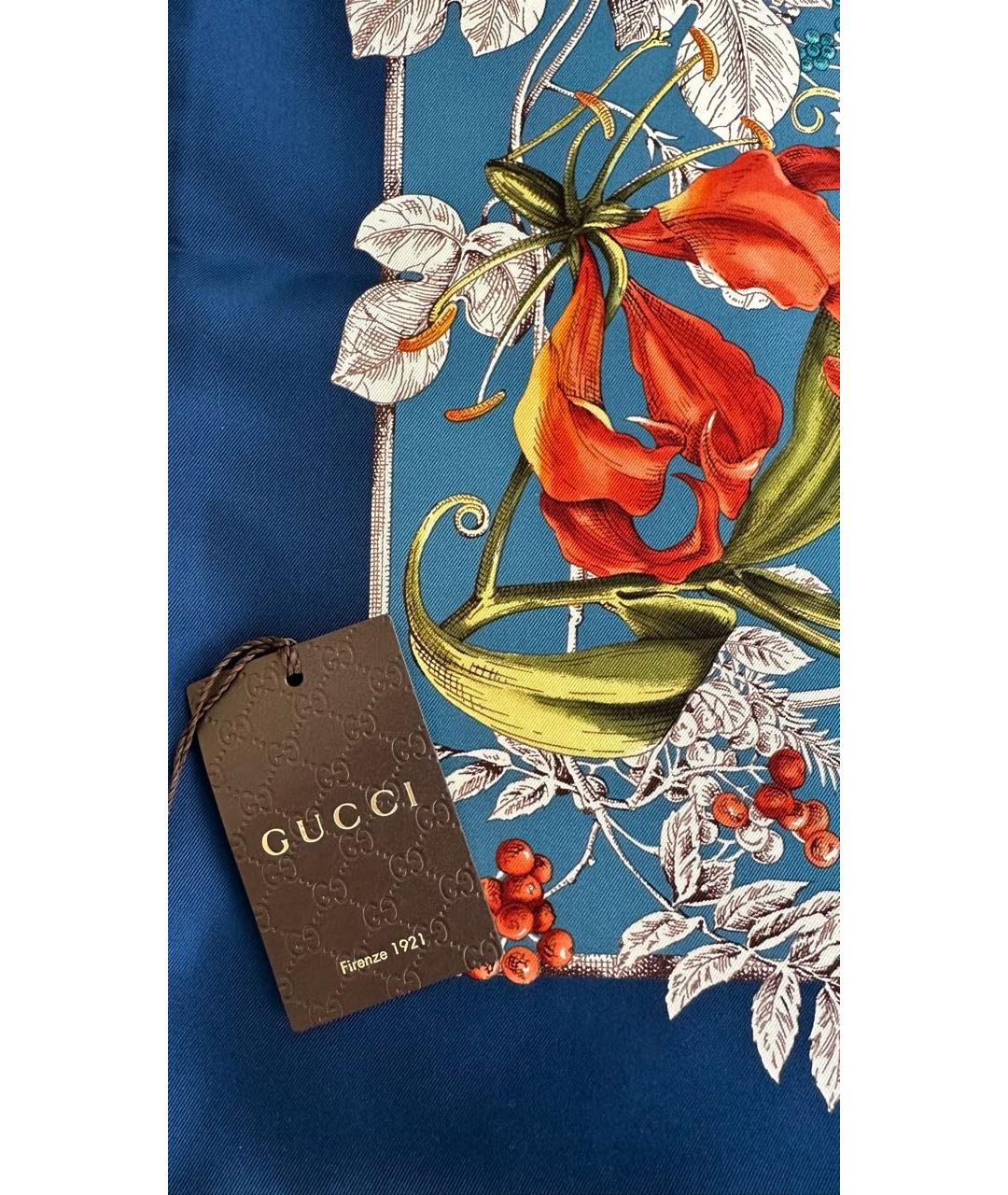 GUCCI Синий шелковый платок, фото 4