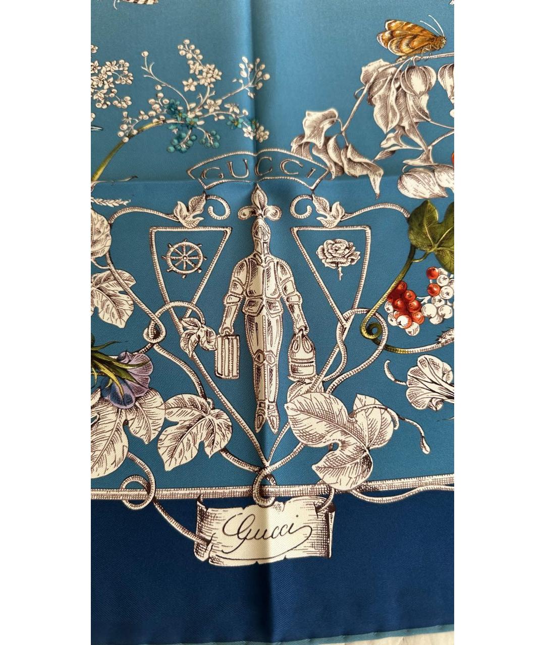 GUCCI Синий шелковый платок, фото 3
