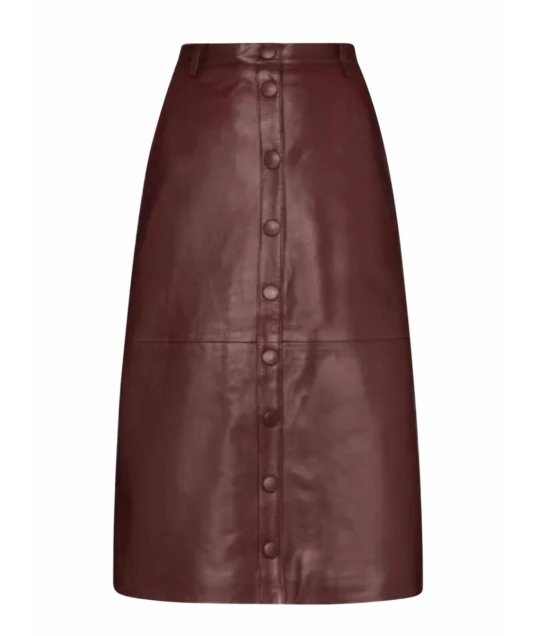 REMAIN Бордовая кожаная юбка миди, фото 1