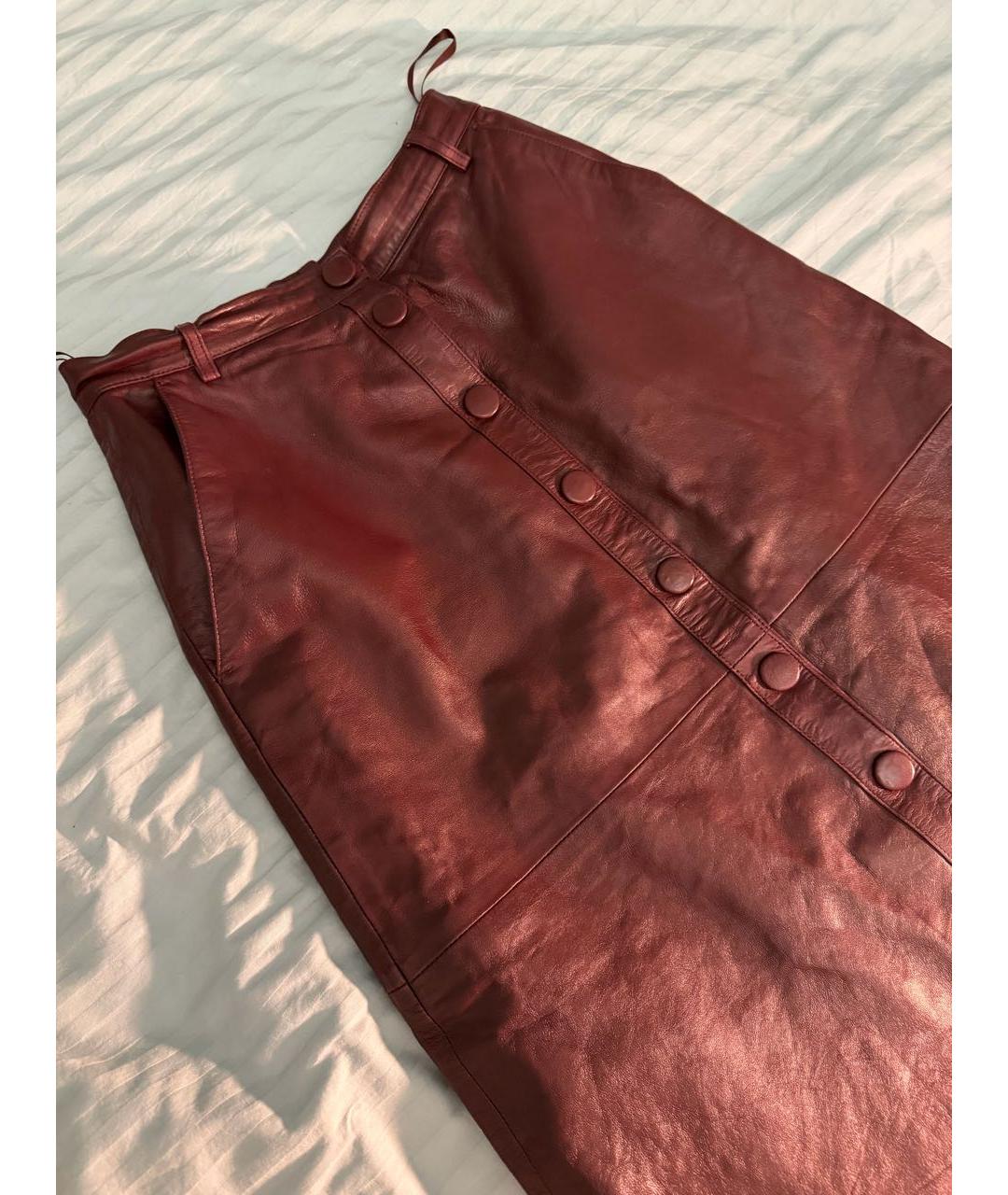 REMAIN Бордовая кожаная юбка миди, фото 3
