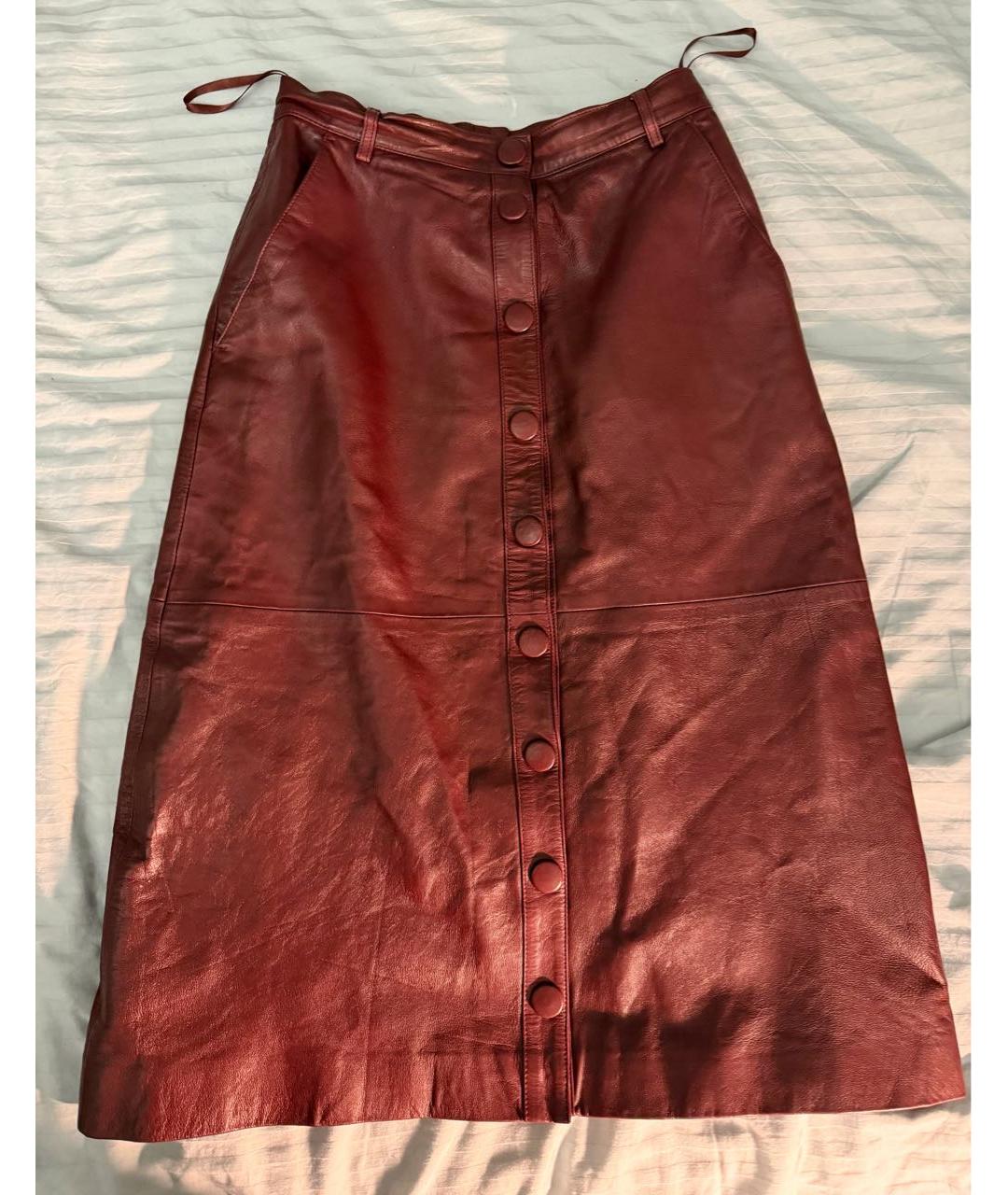 REMAIN Бордовая кожаная юбка миди, фото 2