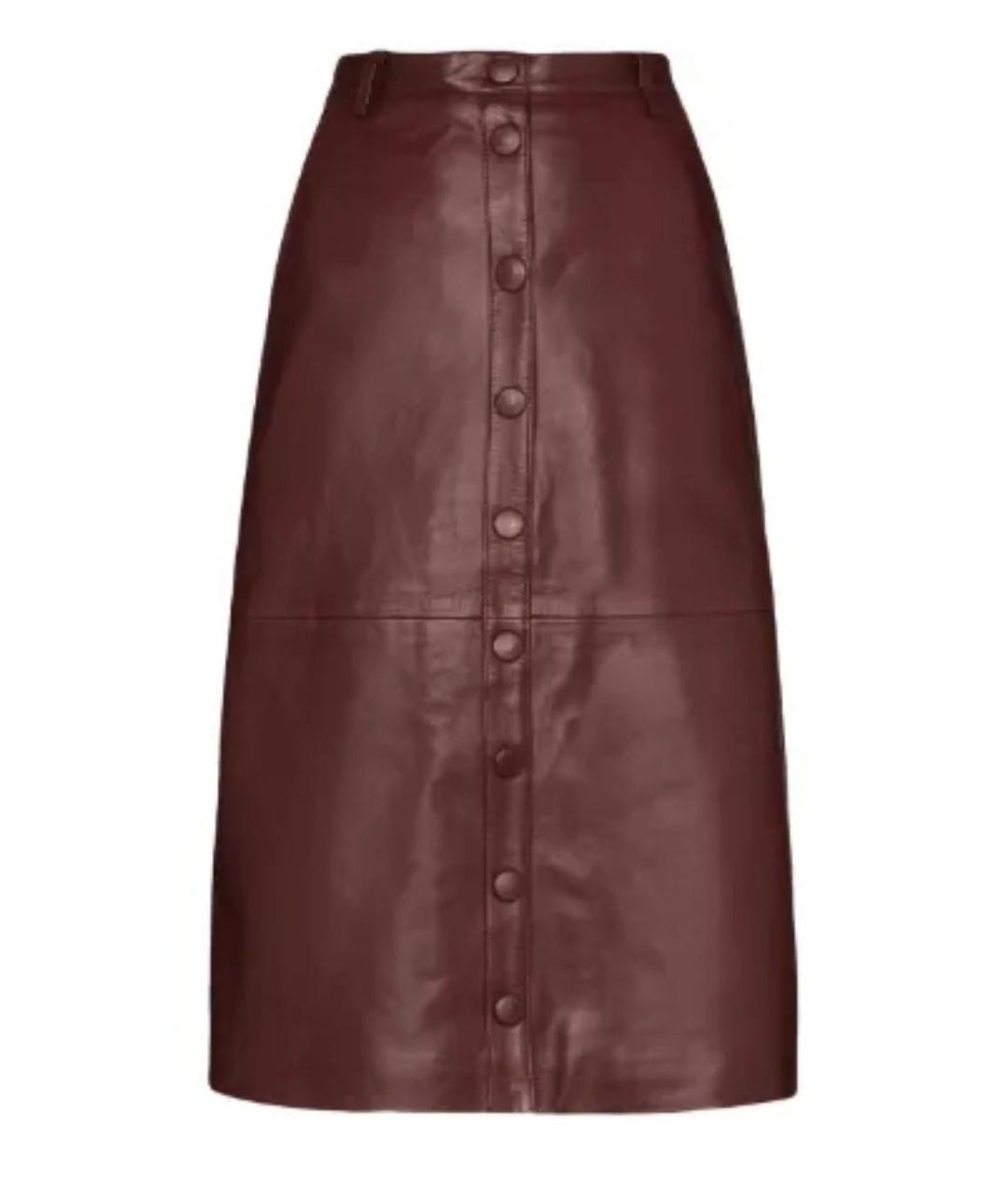REMAIN Бордовая кожаная юбка миди, фото 6