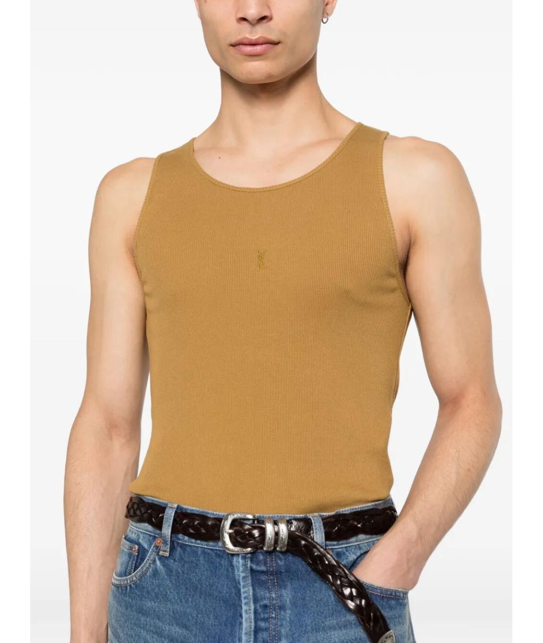 SAINT LAURENT Бежевая хлопковая майка, фото 4