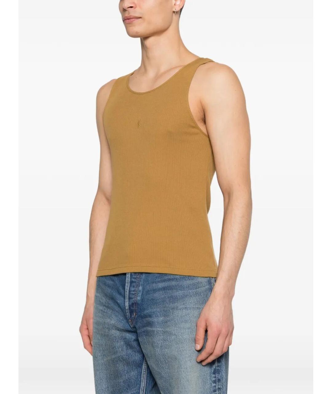 SAINT LAURENT Бежевая хлопковая майка, фото 5