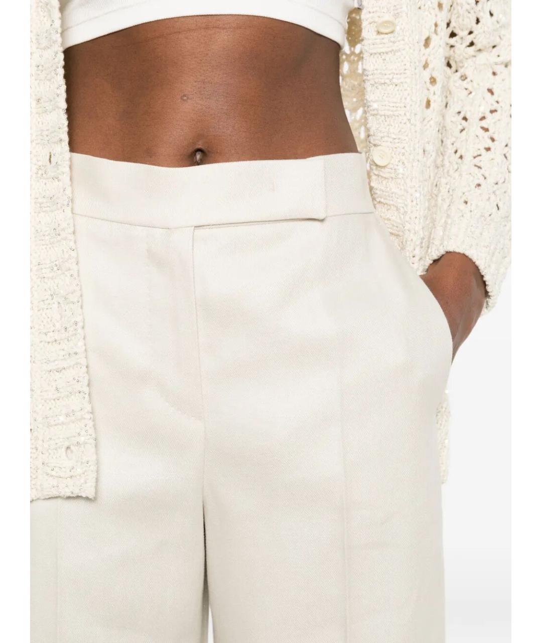 MAX MARA Белые льняные брюки широкие, фото 4