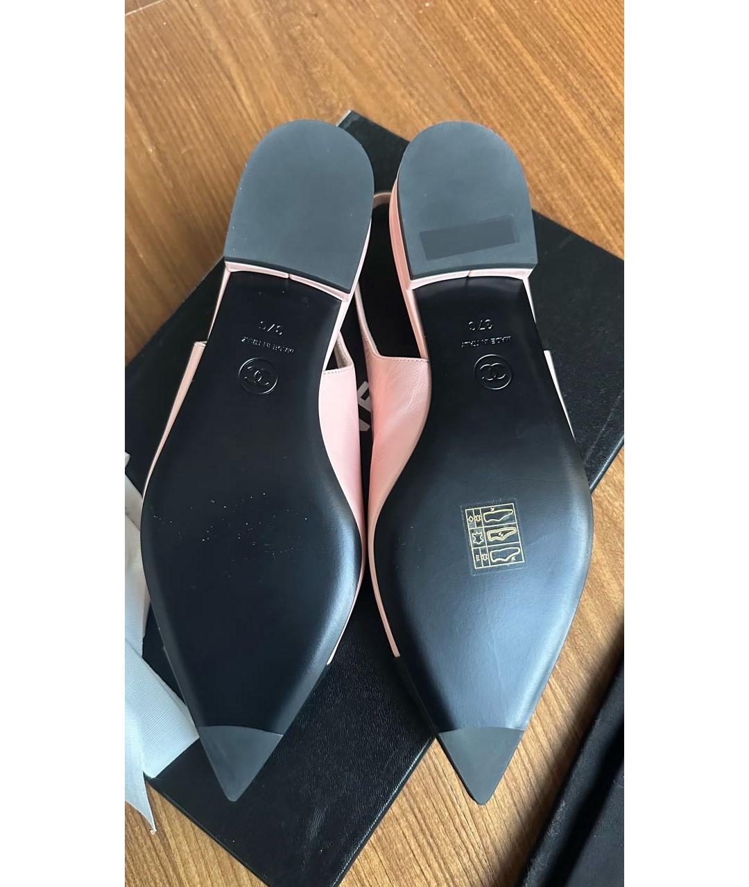 CHANEL Розовые кожаные лодочки на низком каблуке, фото 7