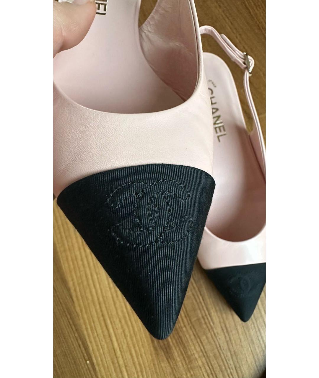 CHANEL Розовые кожаные лодочки на низком каблуке, фото 5