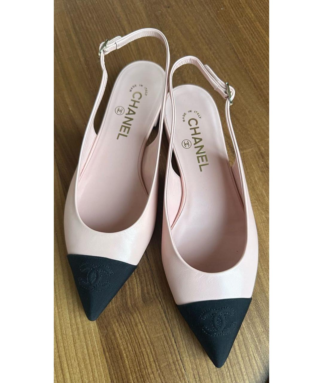 CHANEL Розовые кожаные лодочки на низком каблуке, фото 4