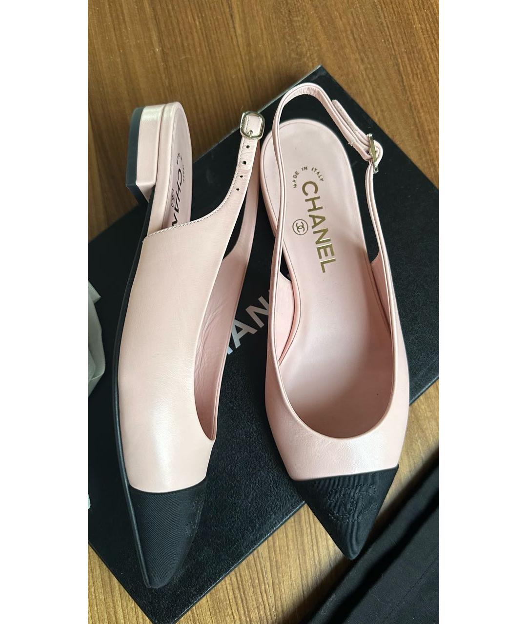 CHANEL Розовые кожаные лодочки на низком каблуке, фото 3