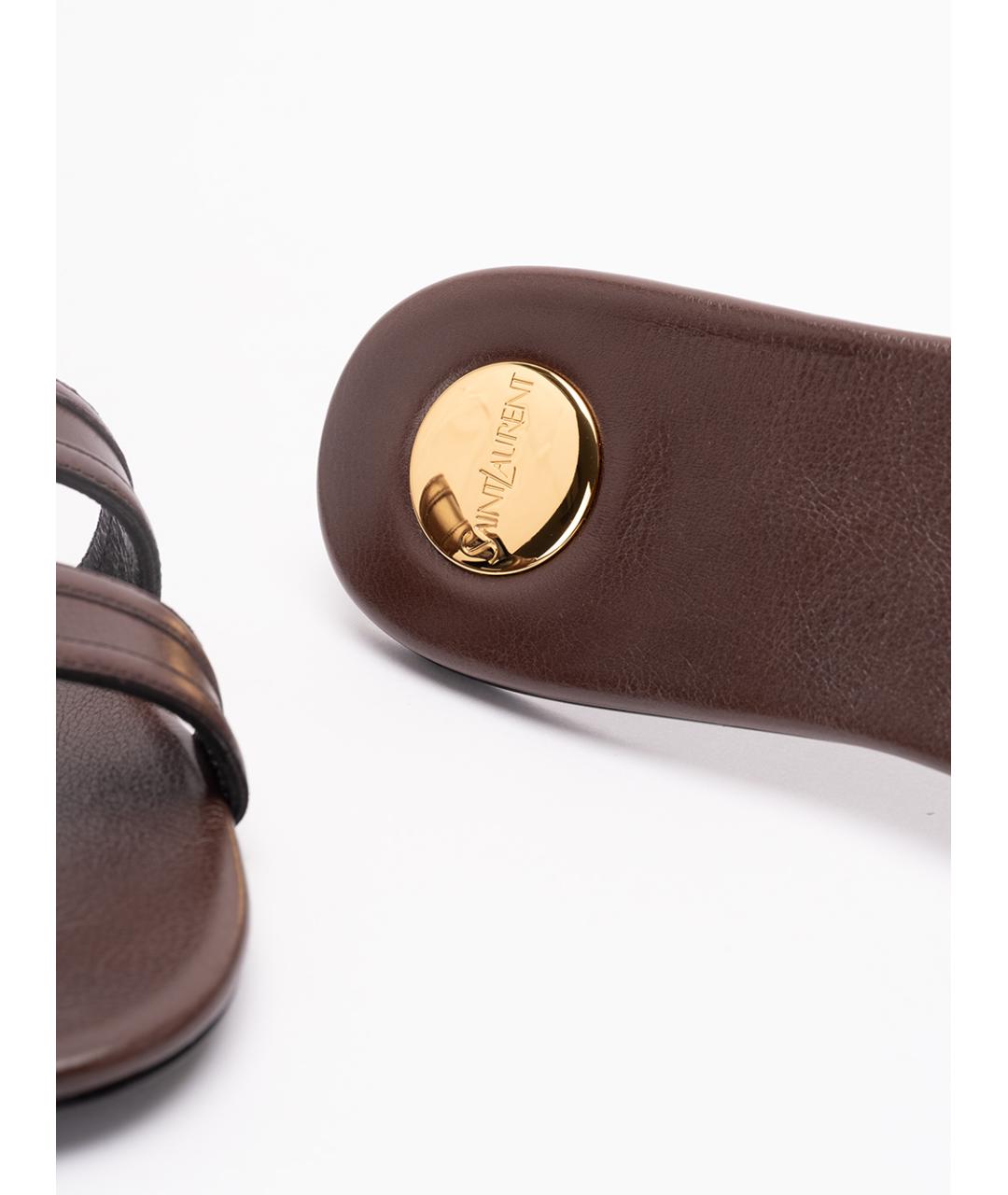 SAINT LAURENT Коричневые кожаные шлепанцы, фото 5
