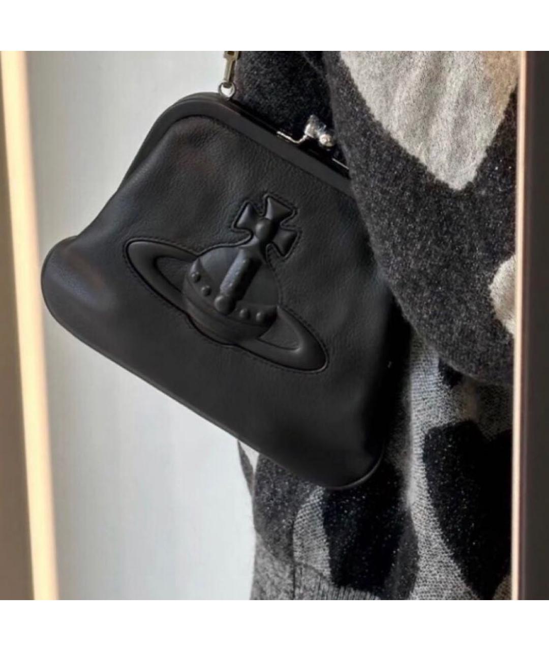 VIVIENNE WESTWOOD Черная кожаная сумка через плечо, фото 8