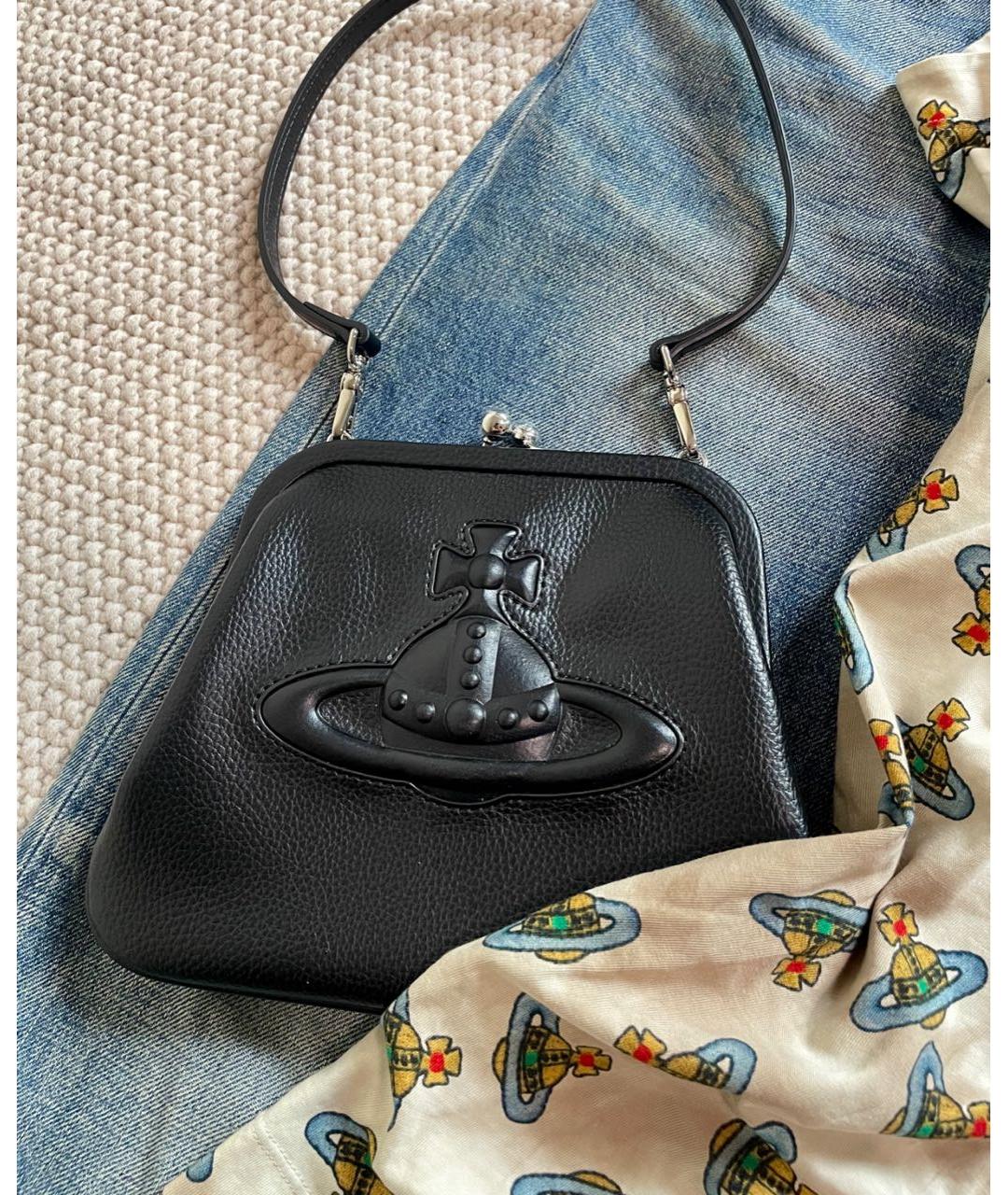 VIVIENNE WESTWOOD Черная кожаная сумка через плечо, фото 7