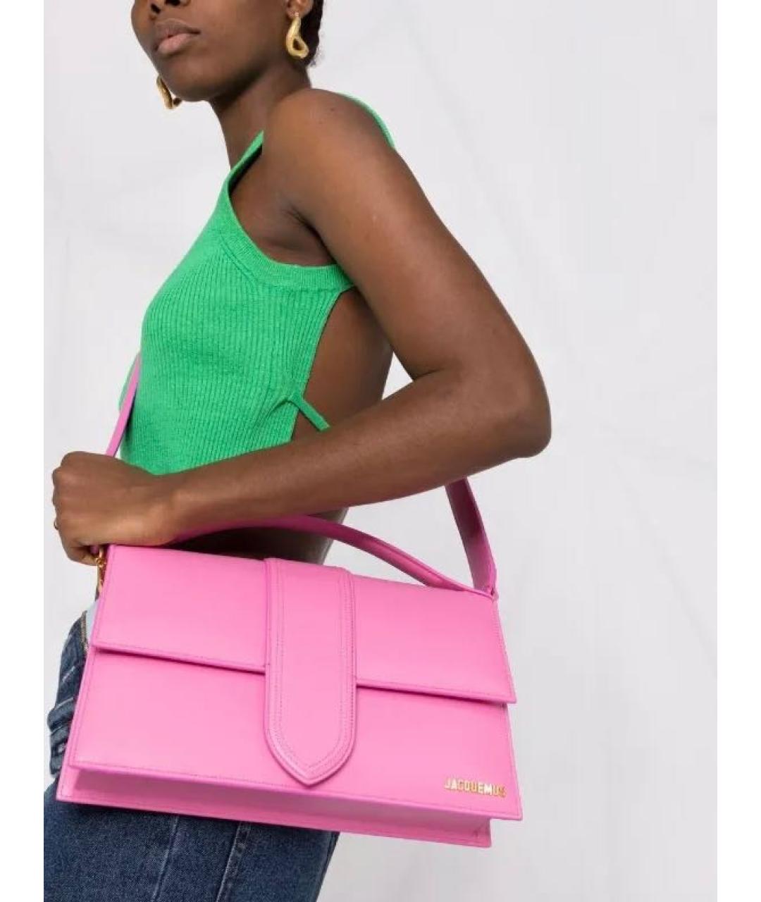 JACQUEMUS Розовая кожаная сумка с короткими ручками, фото 2