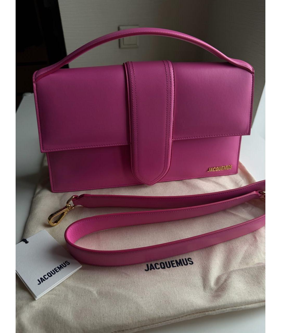 JACQUEMUS Розовая кожаная сумка с короткими ручками, фото 6