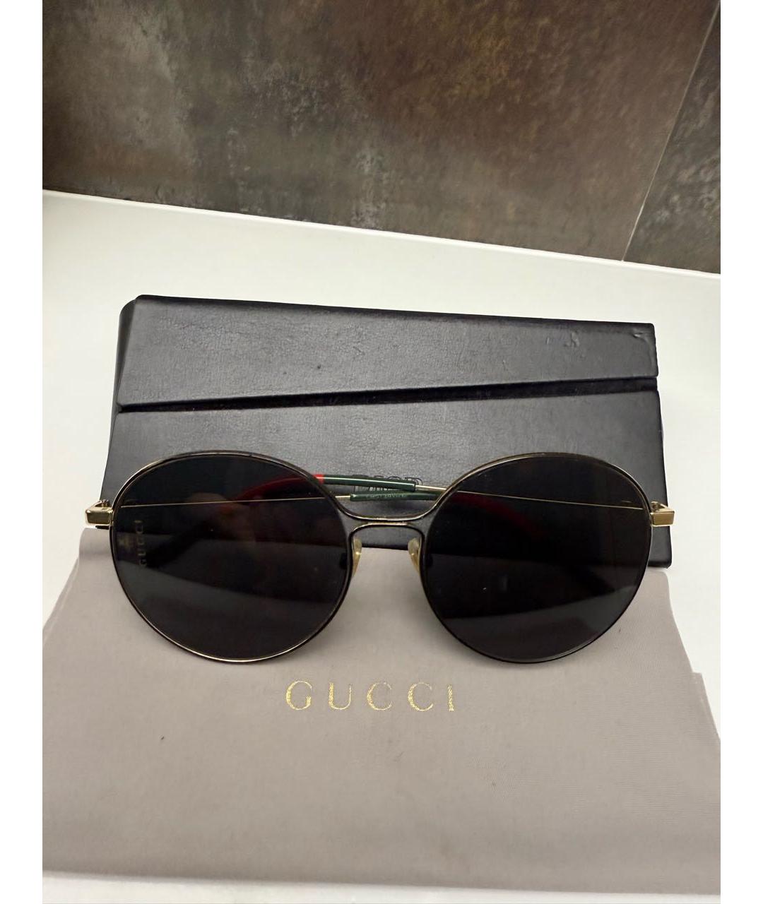 GUCCI Золотые металлические солнцезащитные очки, фото 4