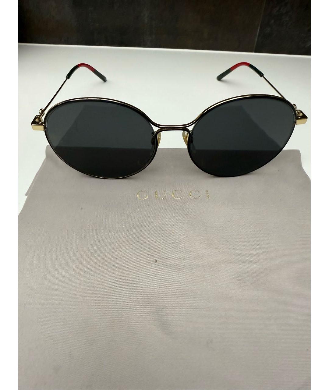 GUCCI Золотые металлические солнцезащитные очки, фото 5