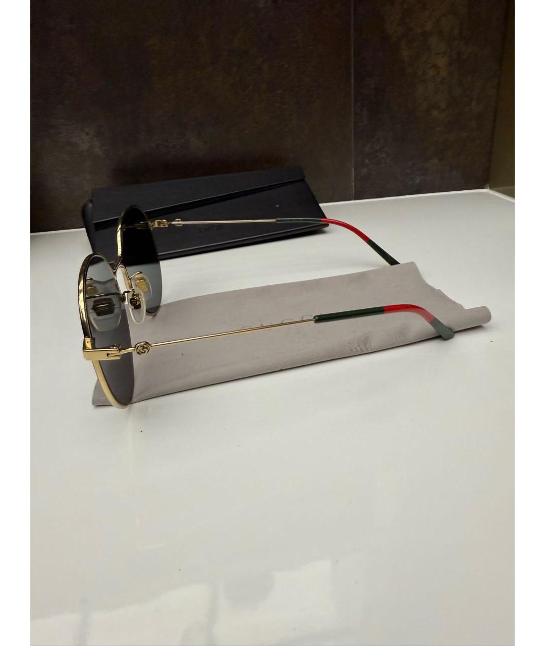 GUCCI Золотые металлические солнцезащитные очки, фото 2