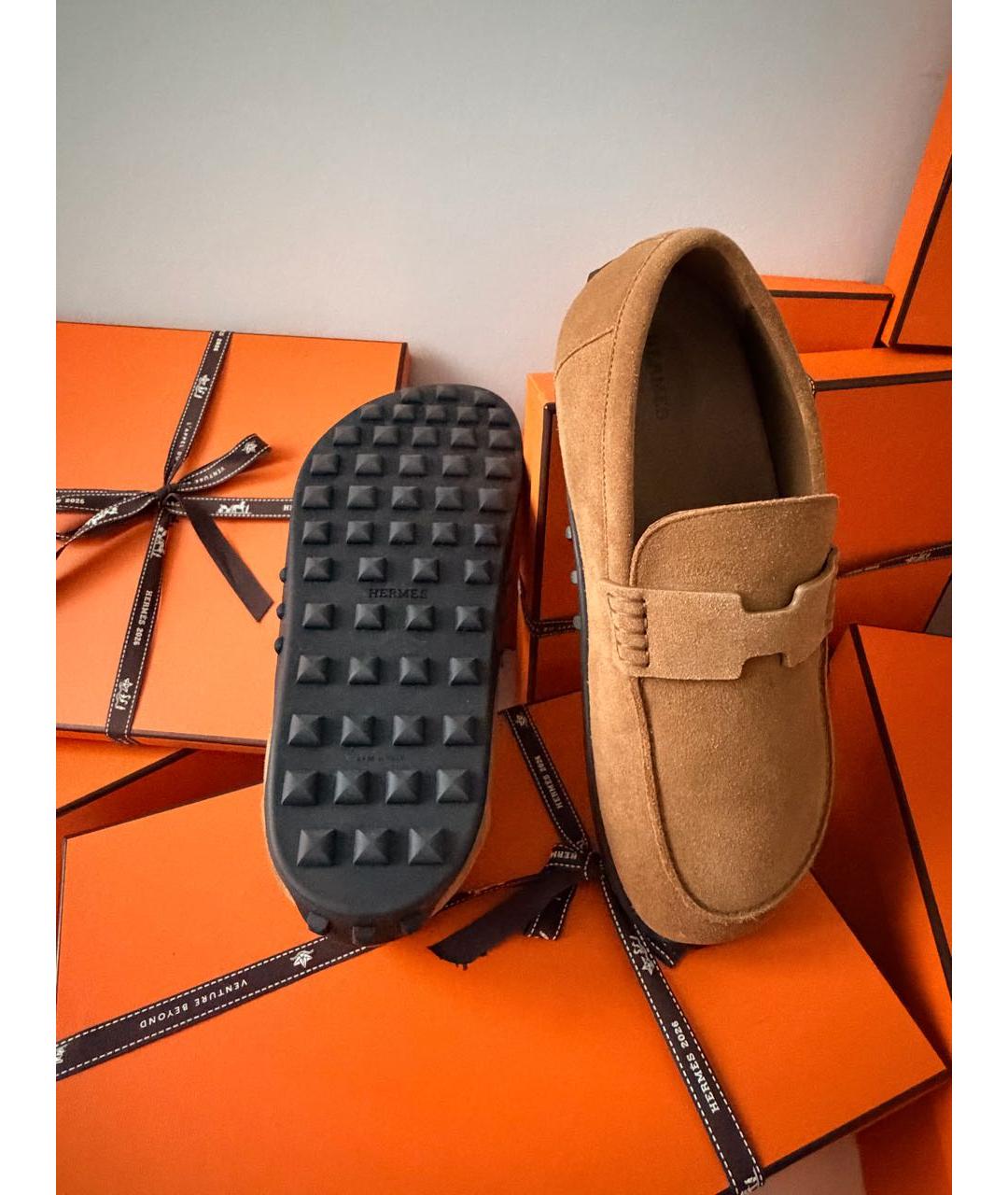 HERMES Коричневые замшевые мокасины, фото 4