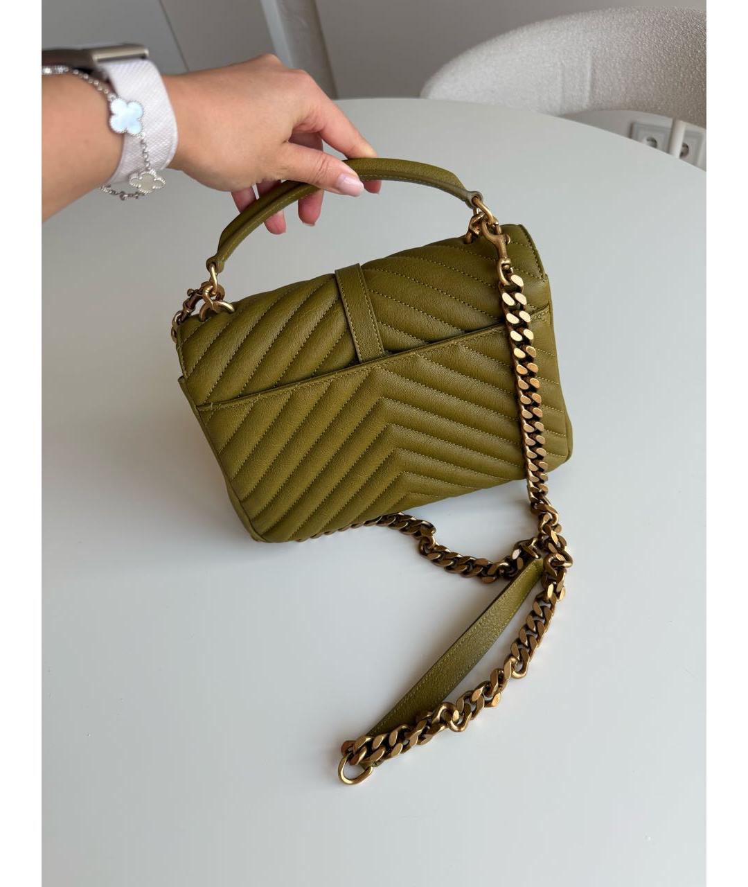 SAINT LAURENT Хаки кожаная сумка с короткими ручками, фото 2