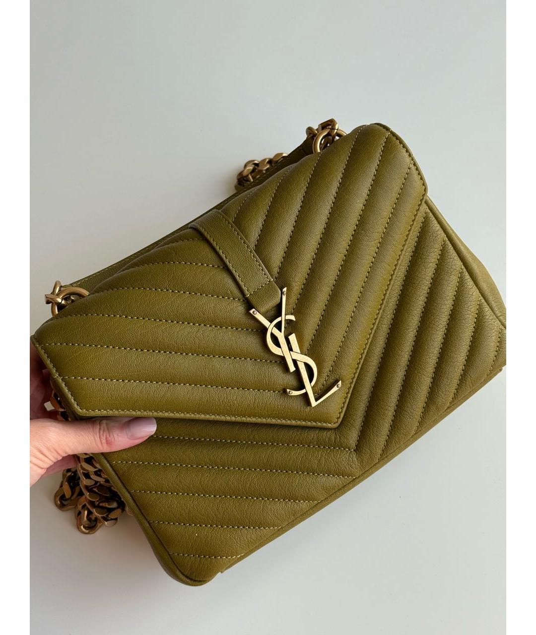 SAINT LAURENT Хаки кожаная сумка с короткими ручками, фото 3