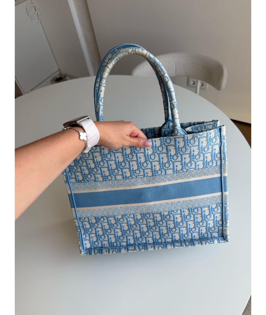 CHRISTIAN DIOR Голубая тканевая сумка тоут, фото 3