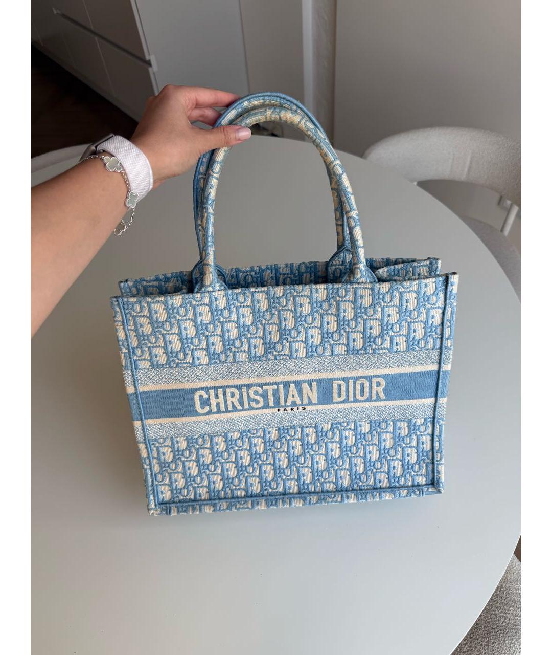 CHRISTIAN DIOR Голубая тканевая сумка тоут, фото 2
