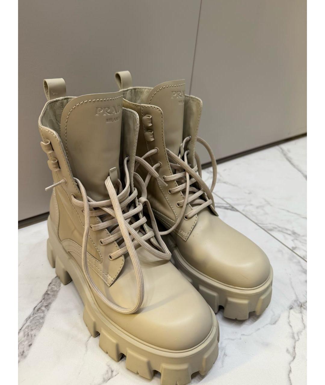 PRADA Бежевые кожаные ботинки, фото 5