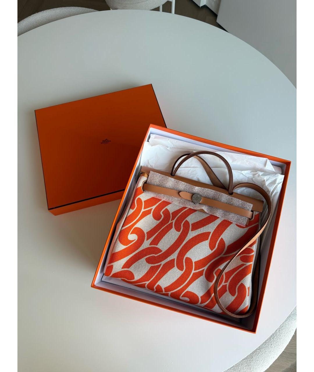 HERMES Оранжевая тканевая сумка через плечо, фото 2
