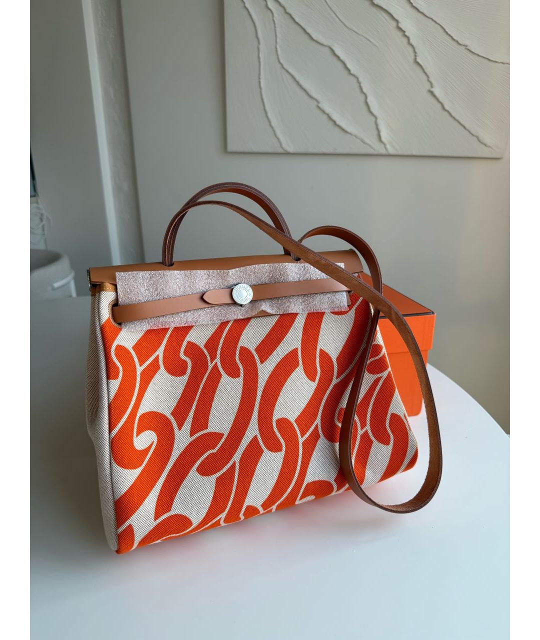 HERMES Оранжевая тканевая сумка через плечо, фото 6
