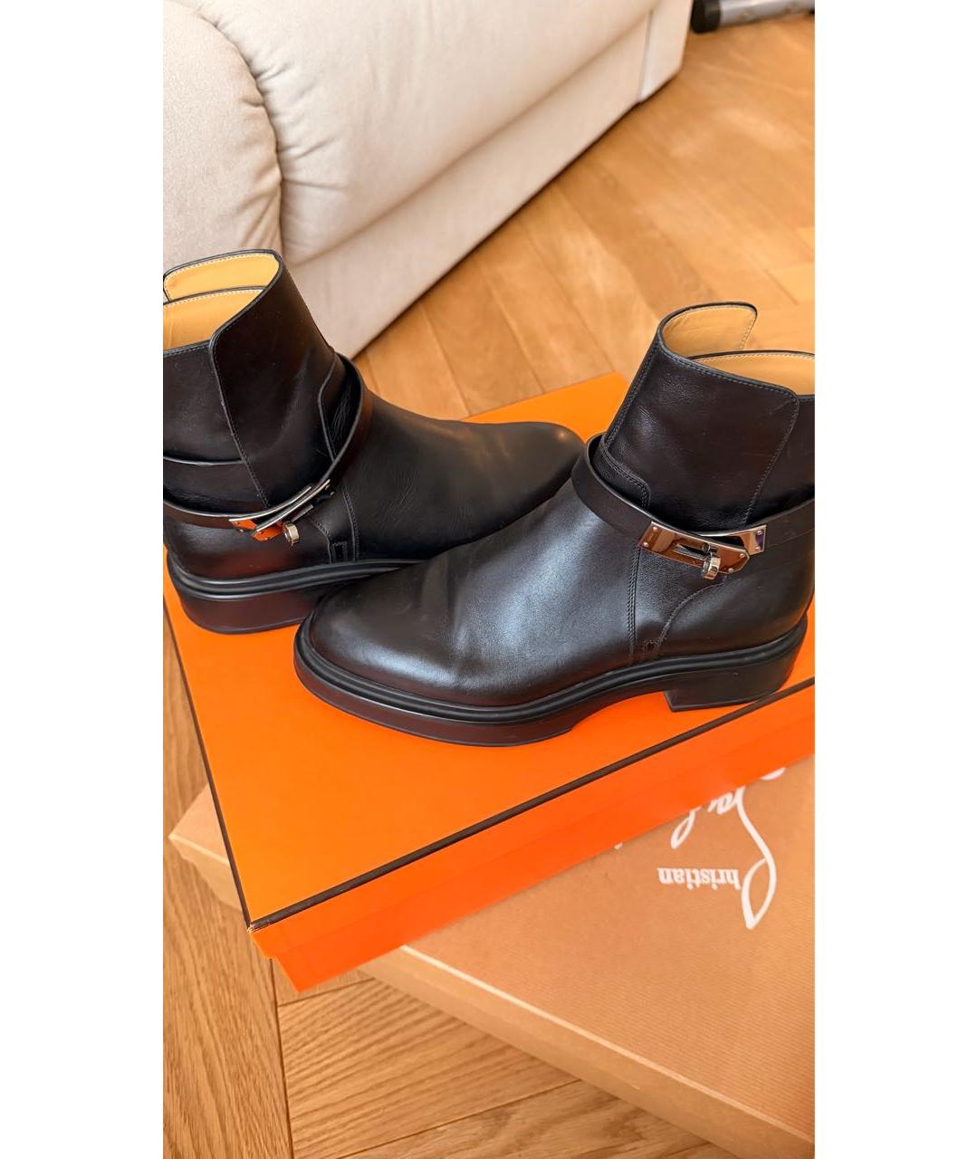 HERMES Черные кожаные ботинки, фото 7