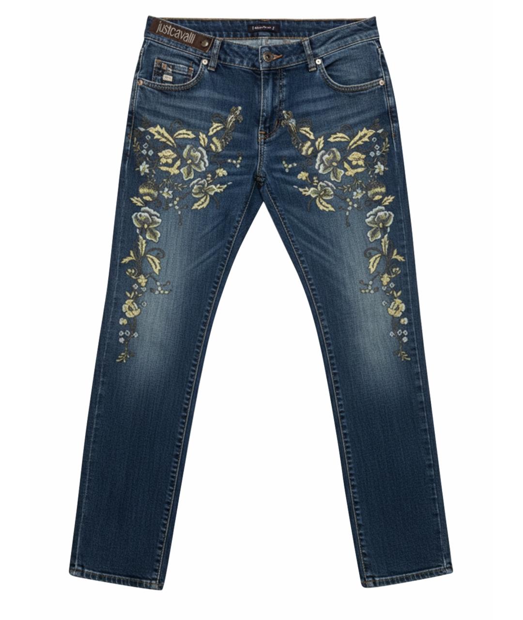 ROBERTO CAVALLI Темно-синие хлопковые прямые джинсы, фото 1
