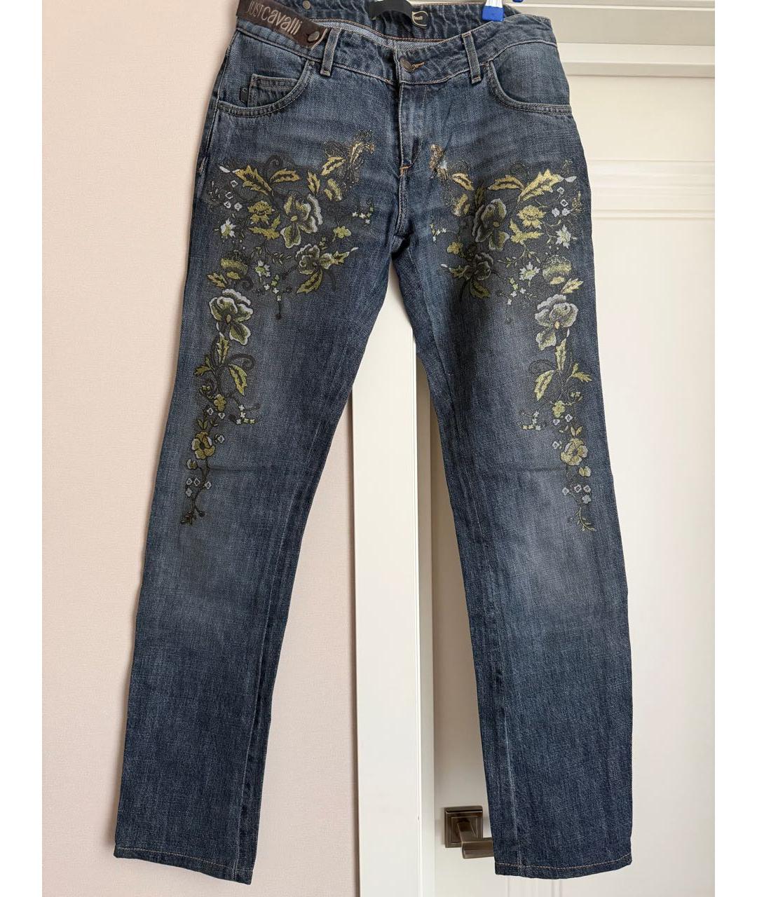 ROBERTO CAVALLI Темно-синие хлопковые прямые джинсы, фото 3