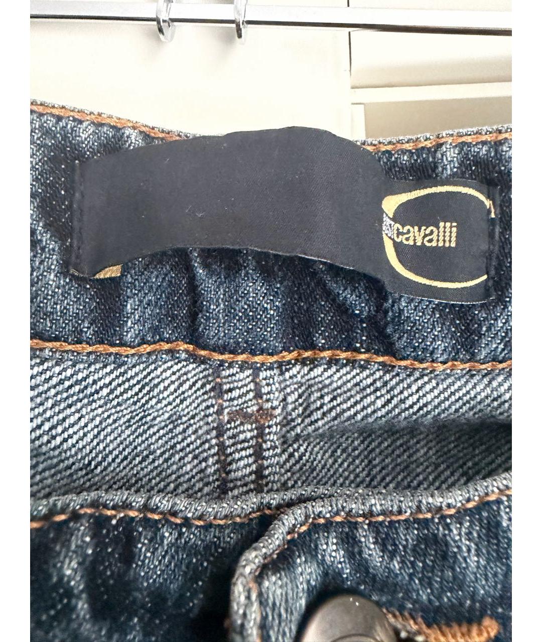 ROBERTO CAVALLI Темно-синие хлопковые прямые джинсы, фото 2