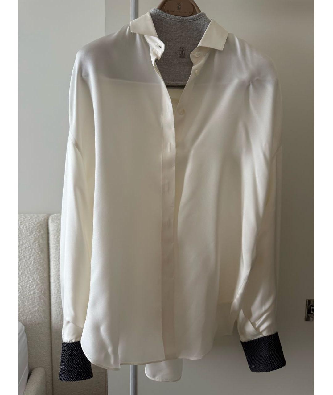 BRUNELLO CUCINELLI Белая шелковая блузы, фото 5