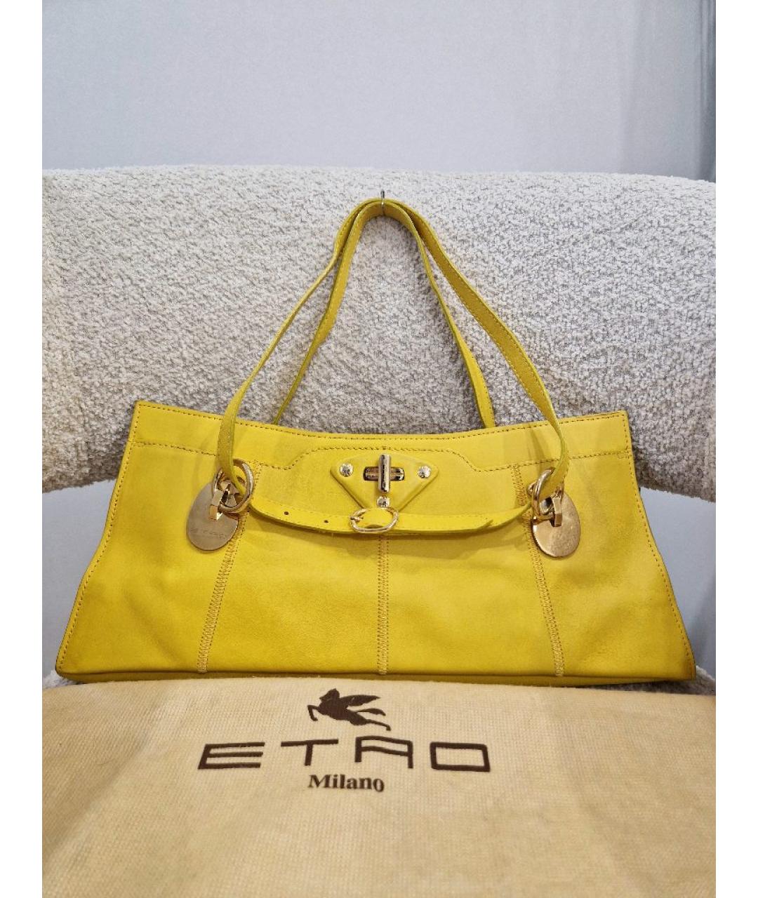 ETRO Желтая кожаная сумка с короткими ручками, фото 9
