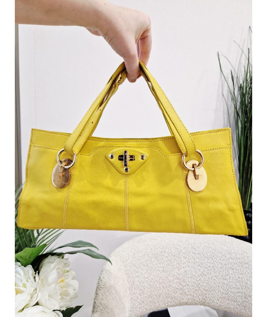 ETRO Желтая кожаная сумка с короткими ручками, фото 5