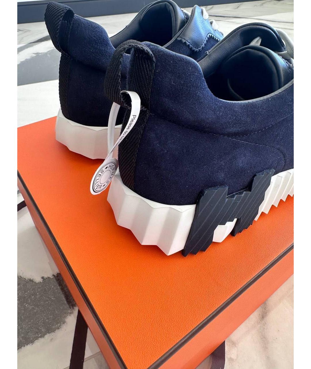 HERMES Темно-синие кожаные низкие кроссовки / кеды, фото 4