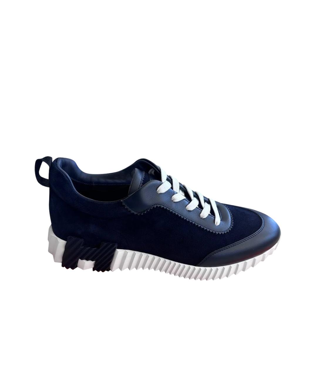 HERMES Темно-синие кожаные низкие кроссовки / кеды, фото 1